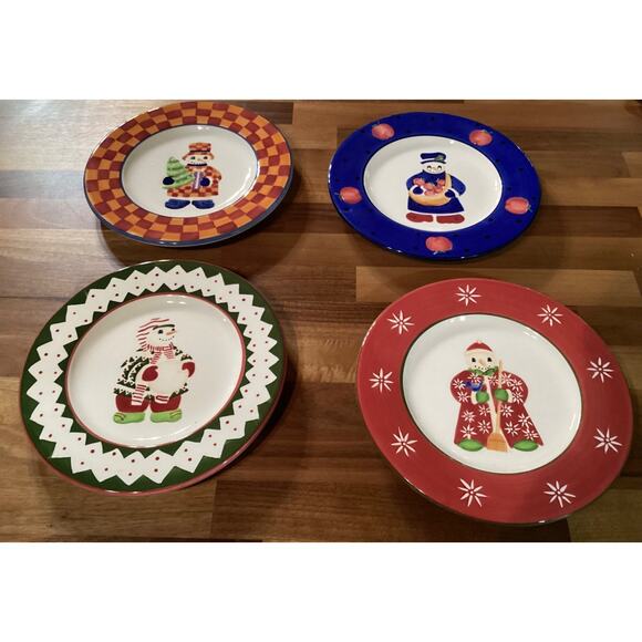 Father Christmas Snow People Block By Gear 1998 Set of 4 Salad Plates - Picture 1 of 9